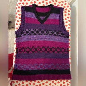 100% wool hand knit sweater vest pullover medium 36 long original design 2023